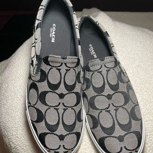 Coach Allegra slip on sneakers. In the very popular black and gray signature.
